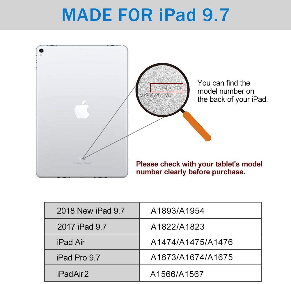 mobee Unitype iPad Keyboard Case for iPad 2018 (6th Gen) iPad 2017 (5th Gen) iPad Pro 9.7 iPad Air ＆ Thin ＆ Light 360 Rotatable Back